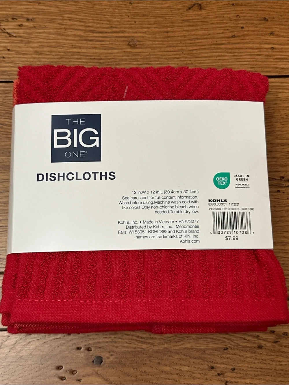 The Big One Red and Coral Striped Dishcloths 4-Pack